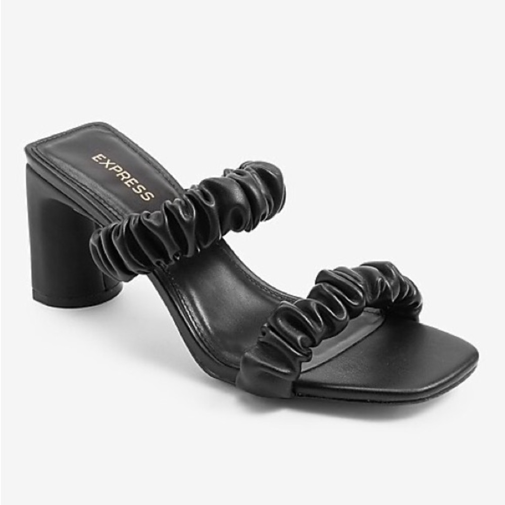 Express Ruched Double Band Heeled Sandals Black